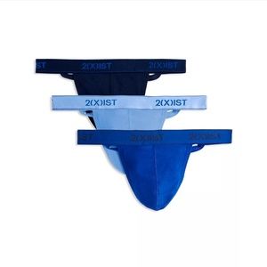 NIB $34 2(x)ist [ Men's Small ]‎ 3-Pk. Cotton Essential Y-Back Thongs Blues